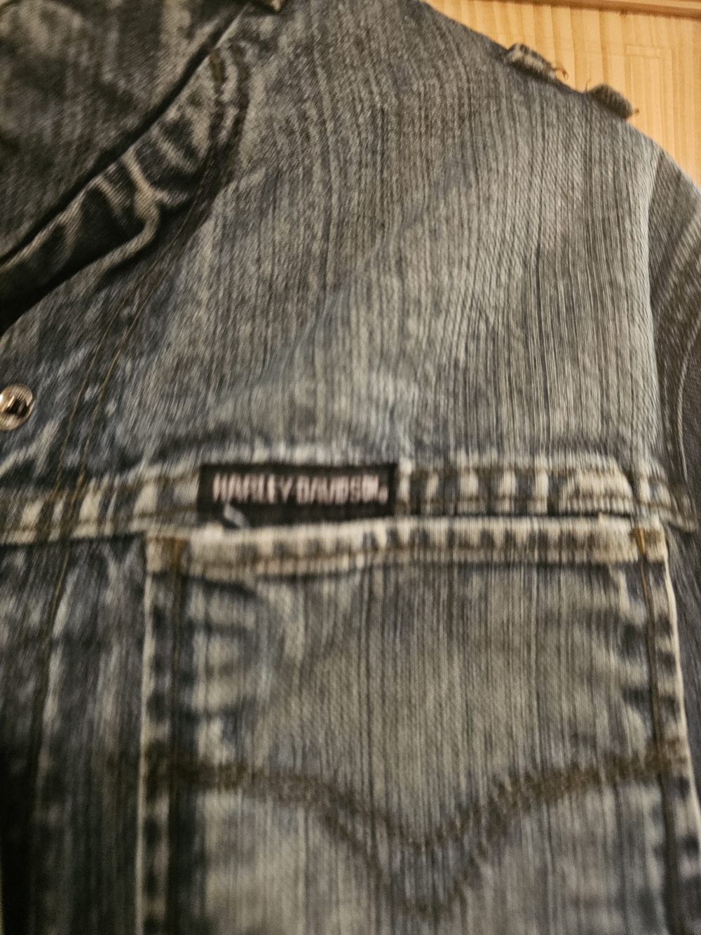 Harley-Davidson Denim Jacket Womens XL Leather Trim Grunge Jean Snap Button - Picture 5 of 16